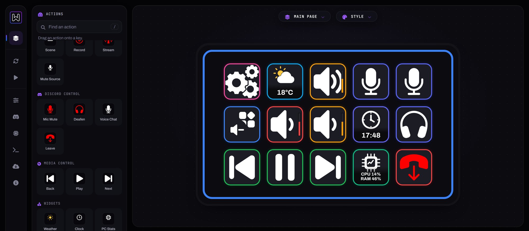 Media, widget and app volume actions next to keys with volume bars